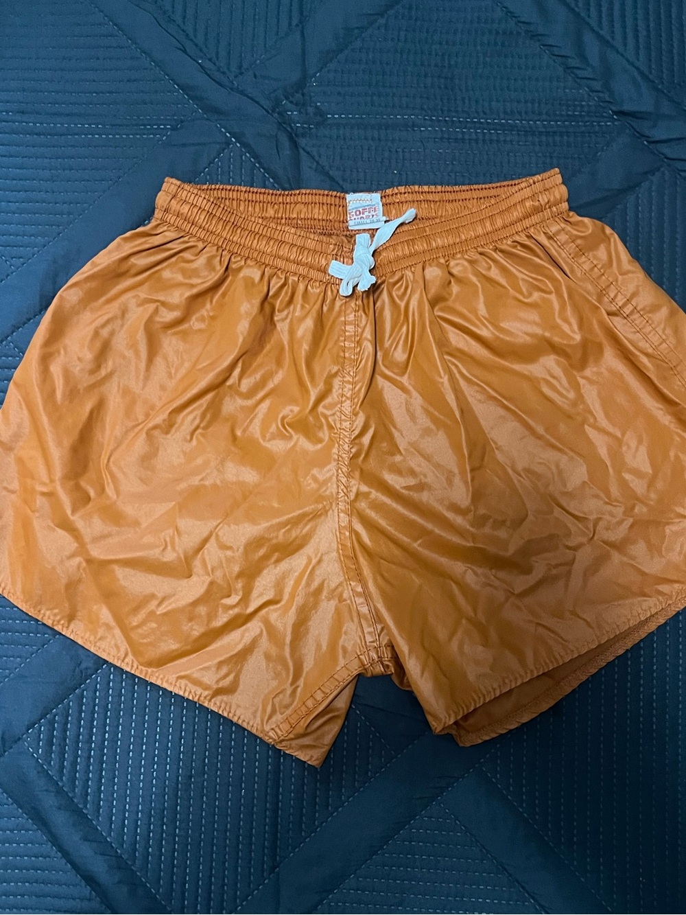 Vintage Soffe Orange Elastic Waist Athletic Shorts with White Drawstring